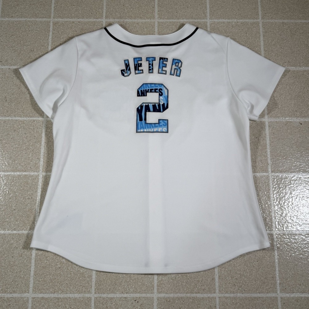 Vintage Majestic Women's Derek Jeter New York Yankees Camo Lettering Jersey XL - Picture 3 of 11
